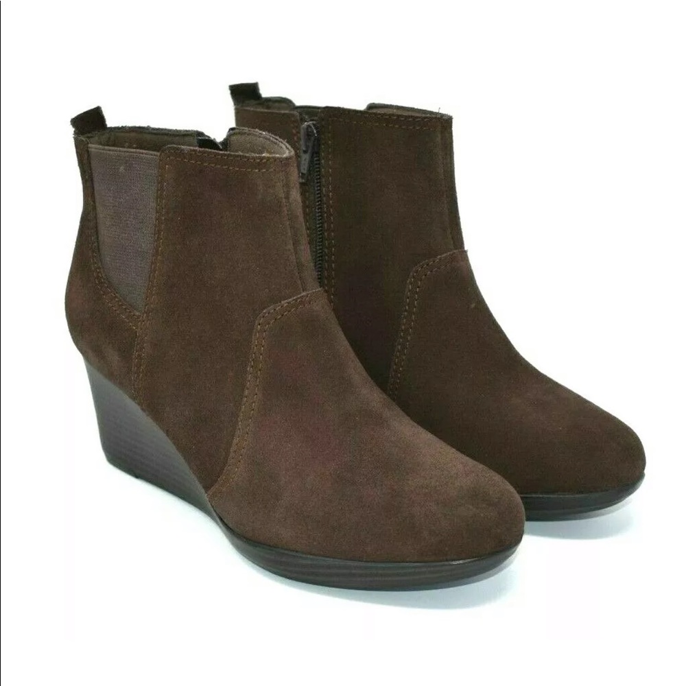 Clarks Collection Womens Wedge Boots Brown Suede